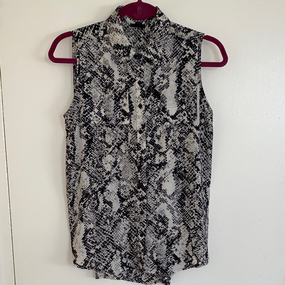 Worthington Animal Print Sleeveless Blouse XS Black White Career Top